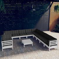 vidaXL 12-delige Loungeset met kussens massief grenenhout wit