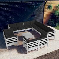 vidaXL 12-delige Loungeset met kussens massief grenenhout wit