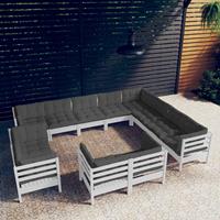 vidaXL 12-delige Loungeset met kussens massief grenenhout wit