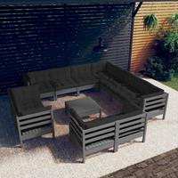 vidaXL 12-delige Loungeset met kussens massief grenenhout grijs