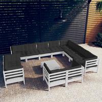 vidaXL 13-delige Loungeset met kussens massief grenenhout wit