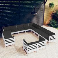 vidaXL 13-delige Loungeset met kussens massief grenenhout wit