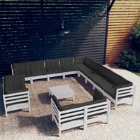 vidaXL 14-delige Loungeset met kussens massief grenenhout wit