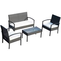 Sunny Tuinset 7-delig met bijzettafel, tuinbank en 2 stoelen met 3 kussens polyrotan zwart