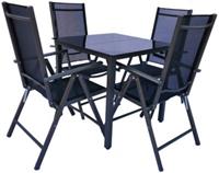 VCM Alu Sitzgruppe 80x80 Schwarzglas Gartenmöbel Gartengarnitur Tisch Stuhl Essgruppe Gartenset, inkl. 2 Stühle schwarz