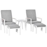 Outsunny Gartenmöbelset 5-Teilig, Liegestuhl mit Tisch, rutschfest grau/weiß