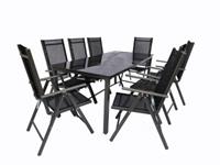 VCM Alu Sitzgruppe 190x80 Schwarzglas Gartenmöbel Gartengarnitur Tisch Stuhl Essgruppe Gartenset, inkl. 8 Stühle schwarz