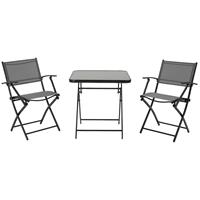 Outsunny opvouwbare 3-delige zitgroep. Balkonset balkonmeubel 1 tafel + 2 stoelen tuinmeubelset zitset metaalgaas zwart + grijs