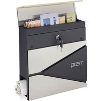 RELAXDAYS Briefkasten mit Zeitungsfach, moderne Postbox mit Schloss, HBT: 37x37x11 cm, Edelstahl & Stahl, silber/schwarz