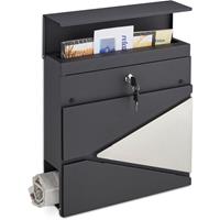 RELAXDAYS Briefkasten mit Zeitungsfach, modern, abschließbar, Postbox HxBxT: 37 x 37 x 11 cm, Stahl, schwarz/silber - 