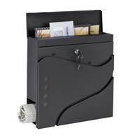 RELAXDAYS Briefkasten mit Zeitungsfach, HBT 37 x 37 x 11 cm, 2 Schlüssel, Stahl, moderner Postkasten mit Muster, schwarz - 