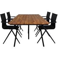 Hioshop Chan tuinmeubelset tafel 100x200cm en 4 stoel Alina zwart, naturel.