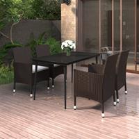 Vidaxl 5-tlg. Garten-essgruppe Mit Auflagen Poly Rattan Und Glas