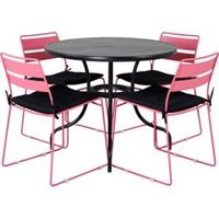 Hioshop Nicke tuinmeubelset tafel Ø90cm en 4 stoel Lina roze, zwart.