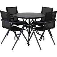 Hioshop Nicke tuinmeubelset tafel Ø90cm en 4 stoel Alina zwart.