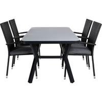 Hioshop Virya tuinmeubelset tafel 90x160cm en 4 stoel Anna zwart, grijs.