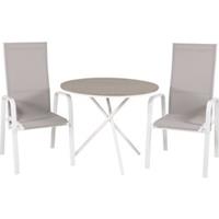 Hioshop Parma tuinmeubelset tafel Ø90cm en 2 stoel Copacabana wit, grijs, crèmekleur.