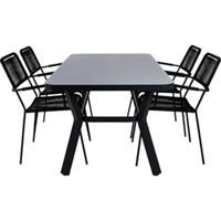 Hioshop Virya tuinmeubelset tafel 90x160cm en 4 stoel armleuningS Lindos Zwart