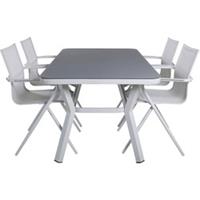 Hioshop Virya tuinmeubelset tafel 90x160cm en 4 stoel alu Alina wit, grijs.