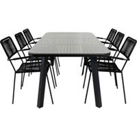 Hioshop Paola tuinmeubelset tafel 100x200cm en 6 stoel armleuningS Lindos Zwart