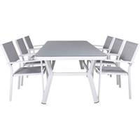 Hioshop Virya tuinmeubelset tafel 100x200cm en 6 stoel Copacabana zwart, grijs, wit.