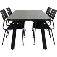 Hioshop Paola tuinmeubelset tafel 100x200cm en 4 stoel Nicke zwart, naturel.