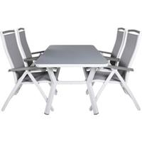 Hioshop Virya tuinmeubelset tafel 90x160cm en 4 stoel 5posG Albany wit, grijs.