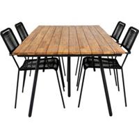 Hioshop Chan tuinmeubelset tafel 100x200cm en 4 stoel armleuning Lindos Zwart