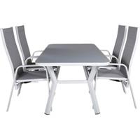 Hioshop Virya tuinmeubelset tafel 90x160cm en 4 stoel Copacabana wit, grijs.