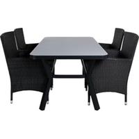 Hioshop Virya tuinmeubelset tafel 90x160cm en 4 stoel Malin zwart, grijs.