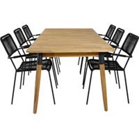 Hioshop Julian tuinmeubelset tafel 100x210cm en 6 stoel armleuning Lindos Zwart