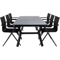 Hioshop Virya tuinmeubelset tafel 100x200cm en 6 stoel Alina zwart, grijs.