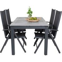 Hioshop Albany tuinmeubelset tafel 90x152/210cm en 4 stoel Break zwart, grijs.