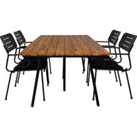 Hioshop Chan tuinmeubelset tafel 100x200cm en 4 stoel Nicke zwart, naturel.