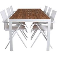 Hioshop Bois tuinmeubelset tafel 90x205cm en 6 stoel Alina wit, naturel.