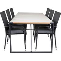 Hioshop Texas tuinmeubelset tafel 100x200cm en 6 stoel Anna zwart, grijs, naturel.