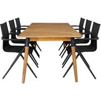 Hioshop Julian tuinmeubelset tafel 100x210cm en 6 stoel Alina zwart, naturel.