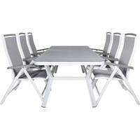 Hioshop Virya tuinmeubelset tafel 100x200cm en 6 stoel 5posG Albany wit, grijs.