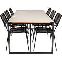 Hioshop Texas tuinmeubelset tafel 100x200cm en 6 stoel armleuningS  Lindos Zwart