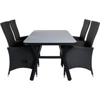 Hioshop Virya tuinmeubelset tafel 90x160cm en 4 stoel Padova zwart, grijs.