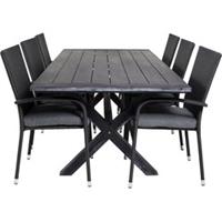 Hioshop Rives tuinmeubelset tafel 100x200cm en 6 stoel Anna zwart.