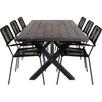Hioshop Rives tuinmeubelset tafel 100x200cm en 6 stoel armleuningS Lindos Zwart