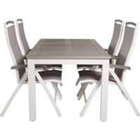 Hioshop Albany tuinmeubelset tafel 90x152/210cm en 4 stoel 5pos Albany wit, grijs, crèmekleur.