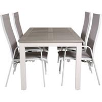 Hioshop Albany tuinmeubelset tafel 90x152/210cm en 4 stoel Copacabana wit, grijs, crèmekleur.