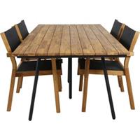 Hioshop Chan tuinmeubelset tafel 100x200cm en 4 stoel Venice zwart, naturel.