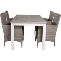 Hioshop Albany tuinmeubelset tafel 90x152/210cm en 4 stoel Malin grijs, gebroken wit.