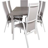 Hioshop Albany tuinmeubelset tafel 90x152/210cm en 6 stoel Copacabana wit, grijs, crèmekleur.