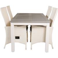 Hioshop Albany tuinmeubelset tafel 90x152/210cm en 4 stoel Padova wit, grijs, crèmekleur.