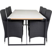 Hioshop Texas tuinmeubelset tafel 100x200cm en 6 stoel Malin zwart, naturel, grijs.