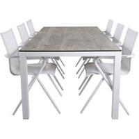 Hioshop Llama tuinmeubelset tafel 100x205cm en 6 stoel Alina wit, grijs, crèmekleur.
